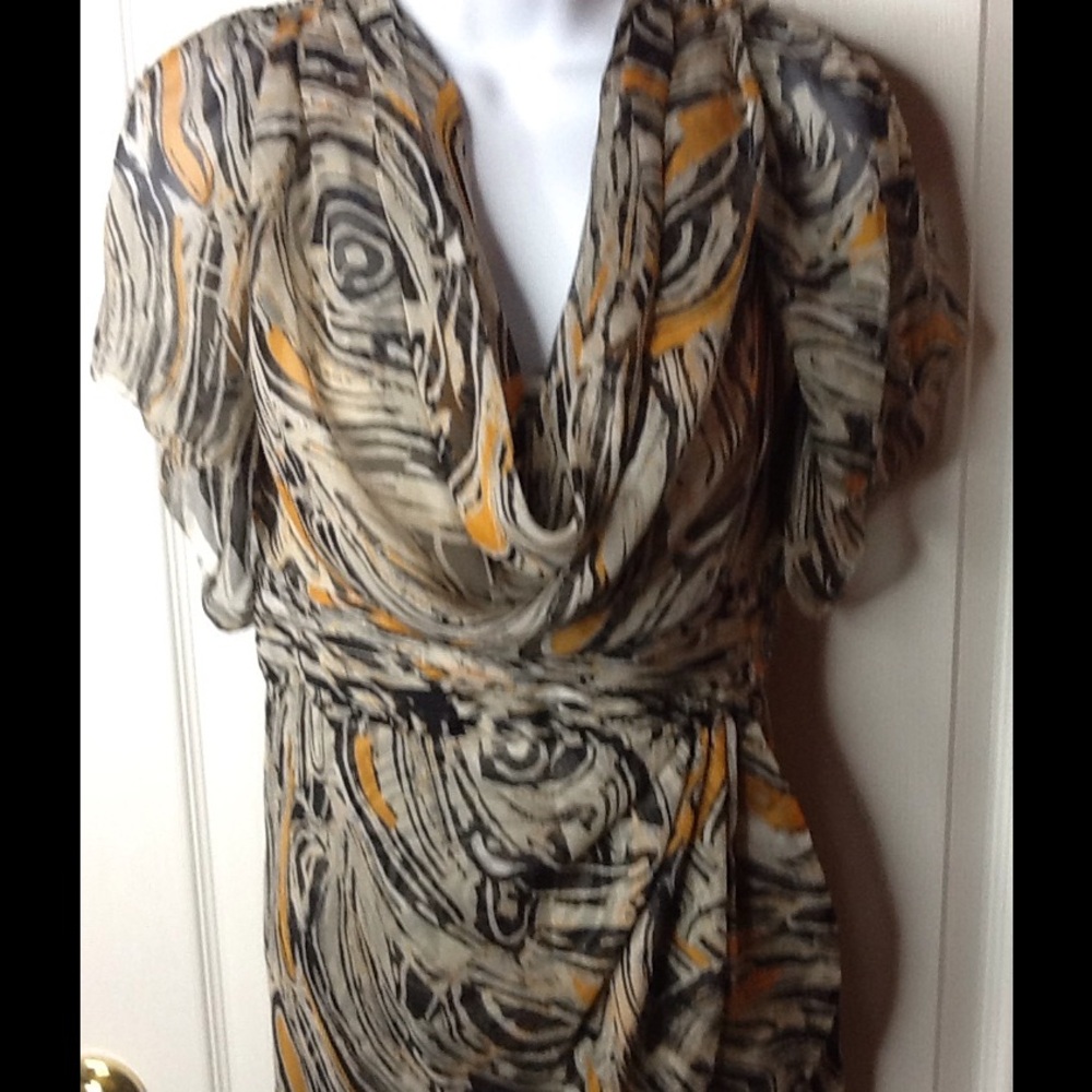 Catherine Malandrino  Nwt Real Ruched Front Print  Silk Shirt